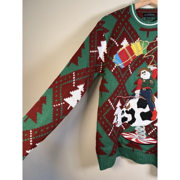 Blizzard Bay Ugly Christmas Sweater Sz S Rodeo Cowboy Santa Bull Riding Holiday - Picture 7 of 11